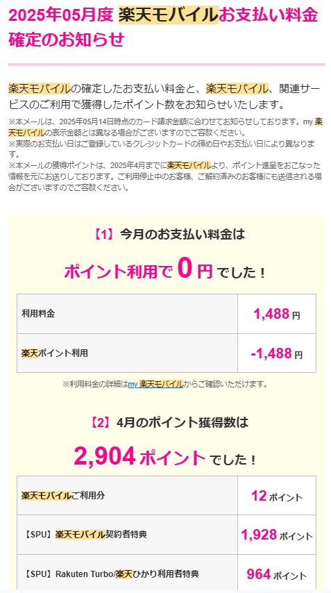 楽天モバイル2025年5月利用料金
